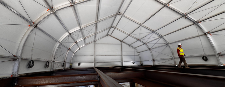 Interior framing and support arrangement in the test structure.