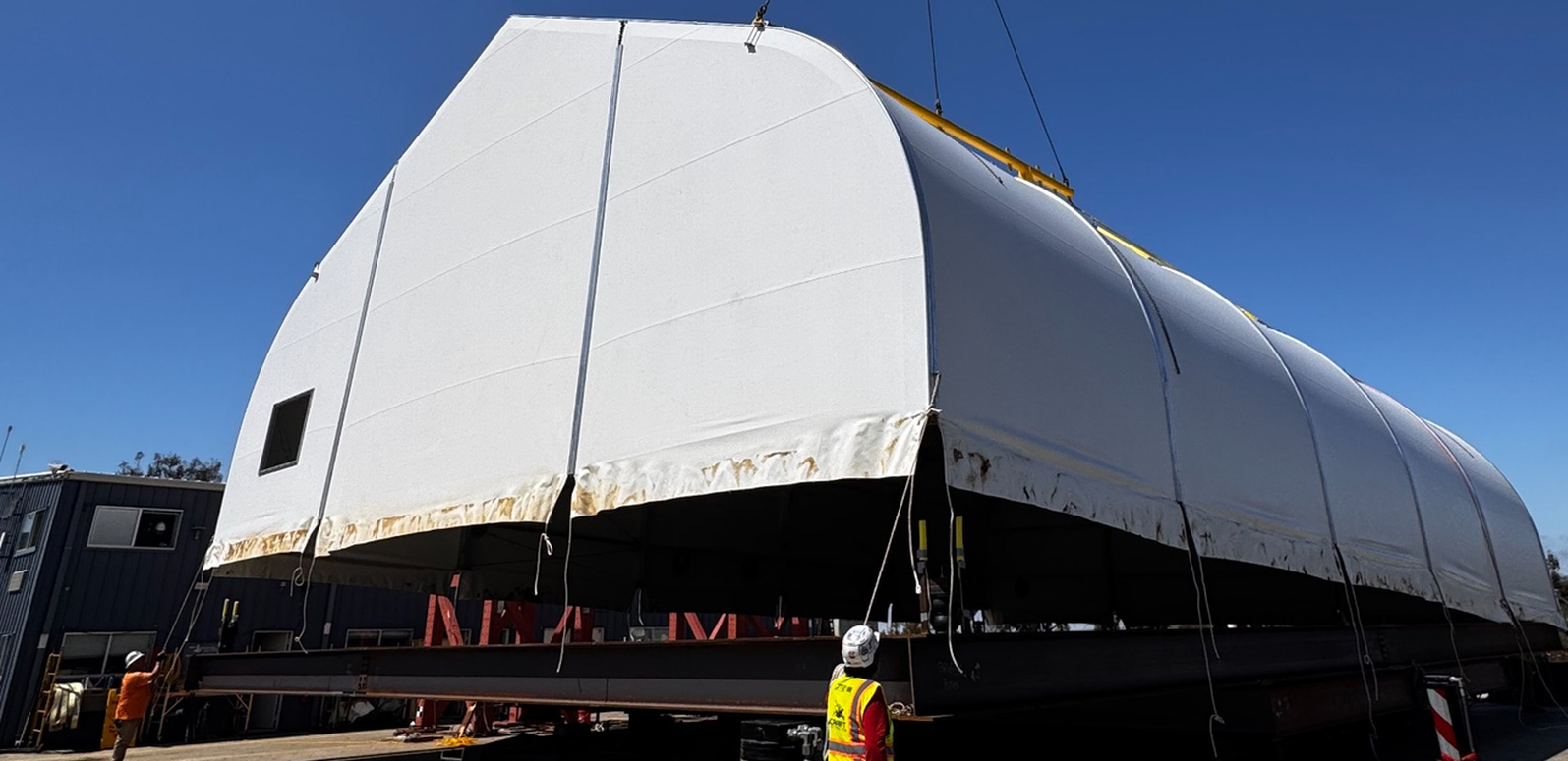 Full-scale specialty structure in its physical test setup